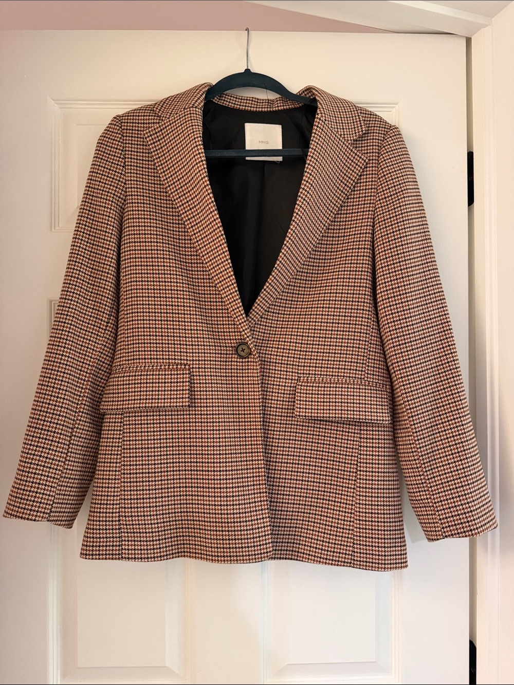 Mango Houndstooth Blazer Jacket - Brown/Black